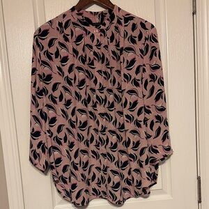 Ann Taylor Blouse with Pink and Black Leaf Pattern